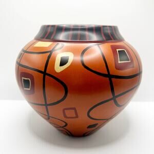 VNTG TOYO Raymond Waites Native Pottery Inspired Abstract MCM Hand Painted Pot